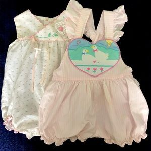 2 Baby Girl Rompers Pink & White, Both Sized 6-9 Months